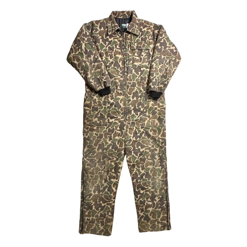 Saf-T-Bak Coveralls Large 42-44 Camo Duck Hunter Vintage Insulated Jumpsuit FLAW
